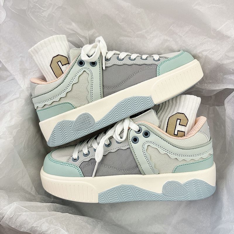 2024 Симпатичные женские кроссовки с круглым носком, синяя платформа, удобные студенческие модные мужские туфли, вулканизированные, на шнуровке, Zapatillas Mujer