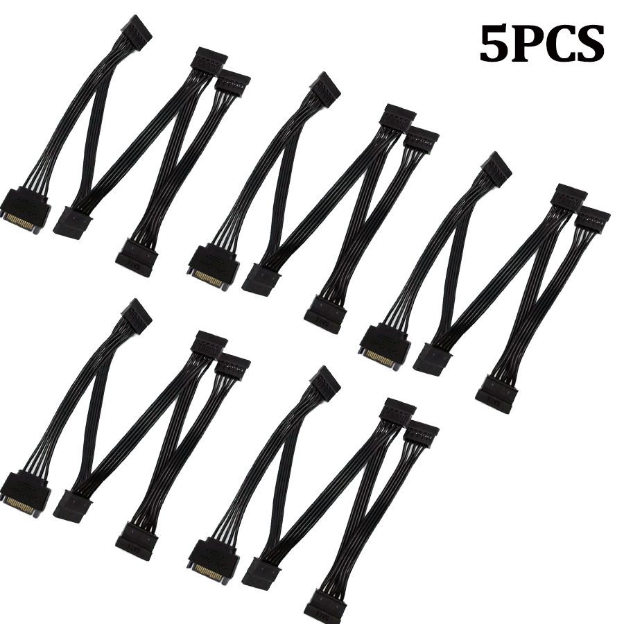 5PCS SATA Power 15 Pin 1 Male To 5 Female Splitter Hard Drive Adapter Cable Expa