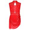 Girls Dance Costume Sleeveless Backless Design Sheer Mesh Overlay Sparkle Rhinestone Asymmetrical Skating Dress