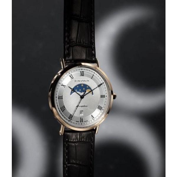 Romanson Мужские кожаные часы Moon Phase RWTLFM1B2400RGSI0 + подарочный пакет