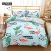 Soft Flamingo 3D Print Bedding Set Fresh Style Cartoon Animals Green Leaves Tropical Fruit Floral Duvet Cover With Pillowcases