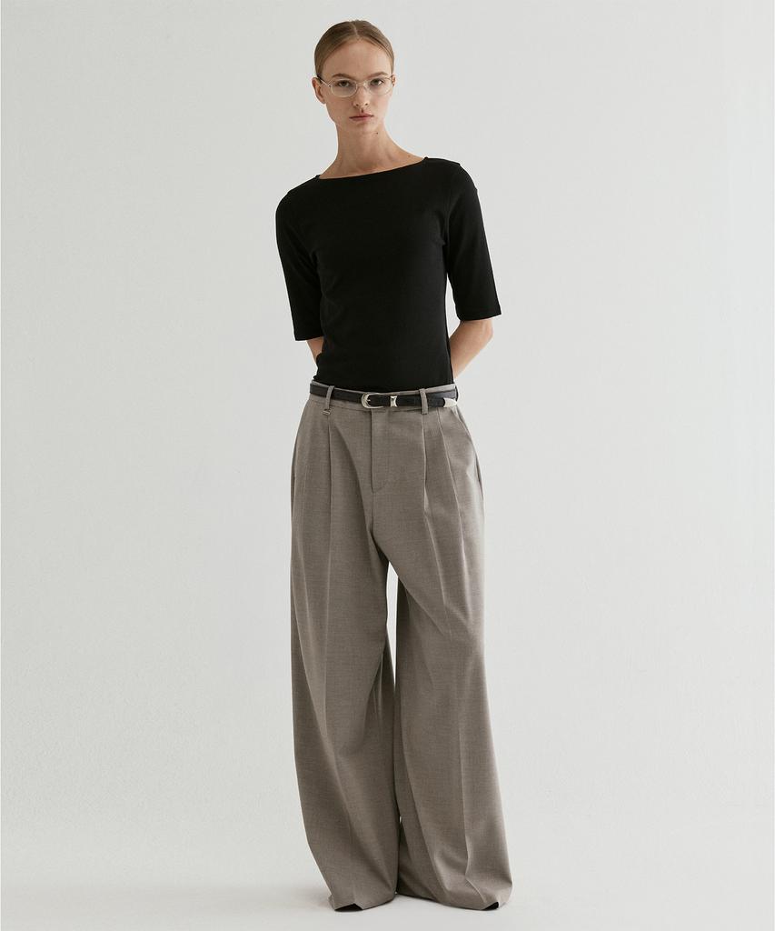 FROMWHERE Signature Wide Pintuck Trousers Grey