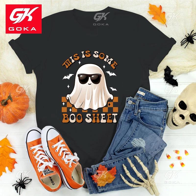 Premium Cotton T Shirt New Halloween This Is Some Boo Sheet Print T Shirts Womens Fashion Short Sleeve Casual Unisex Tops Tees
