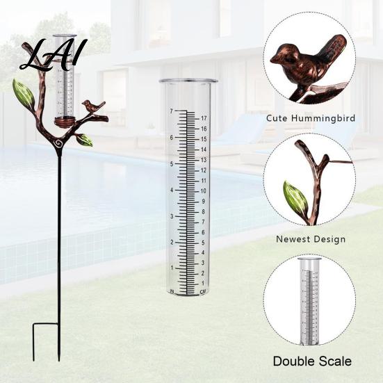 Rust Proof Rainfall Indicator Rain Gauge Outdoor Metal with Stake 7 Inch Tube Weather Resistant Plastic Measuring Gauge Decorative Branch