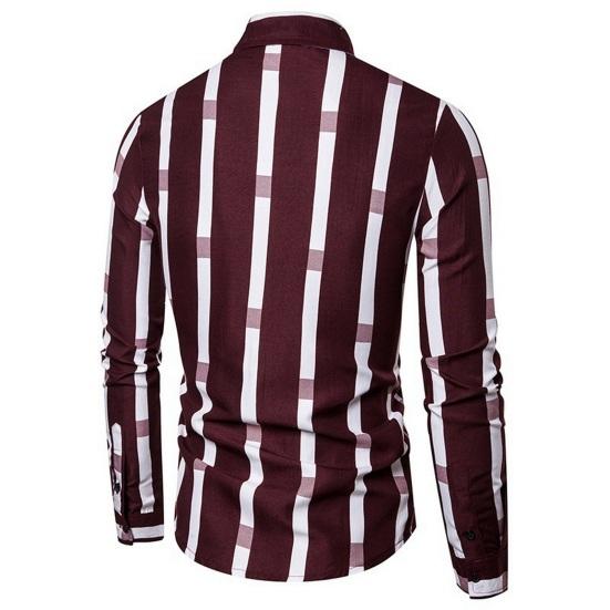 Весенняя мужская рубашка контрастного цвета с полосатым принтом, тонкие длинные рукава, отложной воротник, свободный однобортный формальный деловой стиль, повседневный топ