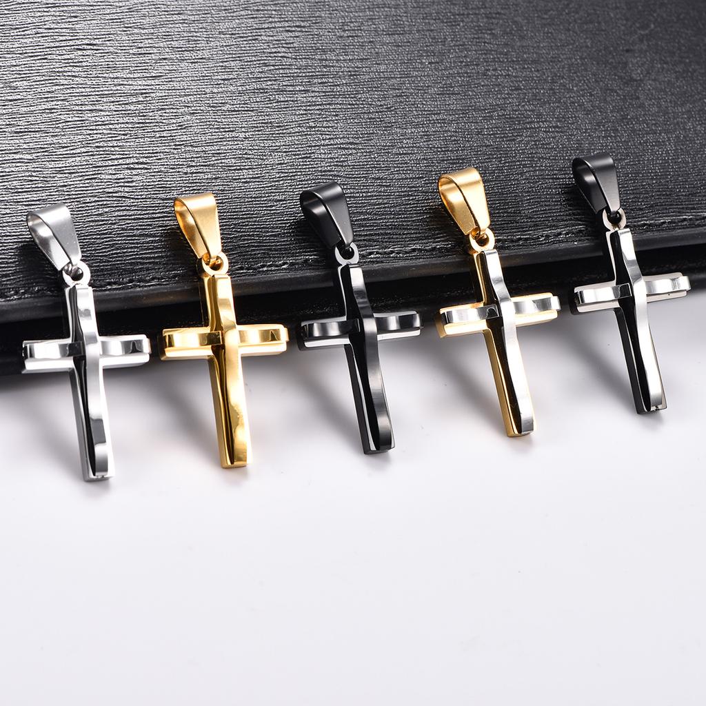 Stainless Steel Little Wave Cross Pendant Necklace for Women Men Religious Faith Charms Chain Prayer Amulet Metal Jewelry