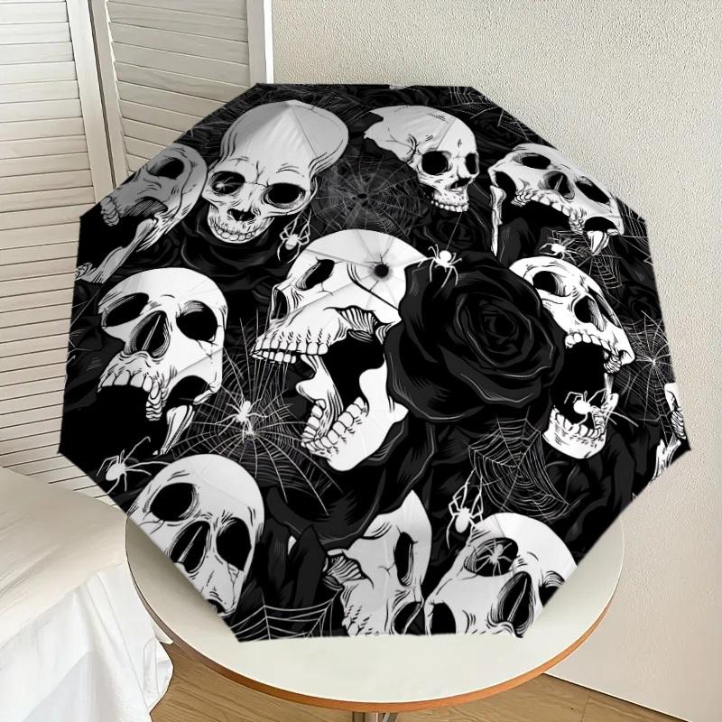 1pc Skulls Roses Automatic Open/Close Umbrella, Formal Events - Ideal Gift for Family or Friends, Outdoor Accessory yy251211184