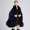 16 Colors Women String Rabbit Fur Collar Outstreet Wear Winter Thick Poncho Cardigan Long Cloak Big Pendulum Loose Shawl Coat