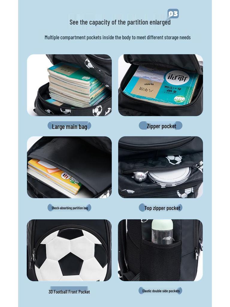 Primary School Backpack for Ages 3 to 12 with Spine Protection and Load Reduction, Suitable for Grades 1 to 3