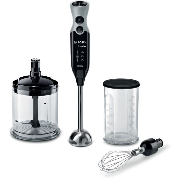 BOSCH ErgoMixx MSM67160 Hand Blender – 750 W Power – Mini Chopper and Whisk Included – Black