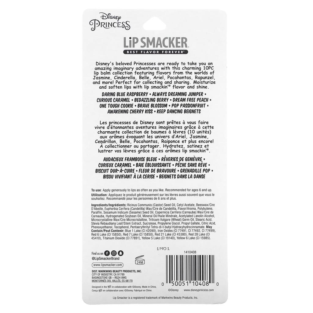 Lip Smacker Disney Princess, бальзам для губ, ассорти вкусов, 10 упаковок, 4 г (0,14 унции) каждый