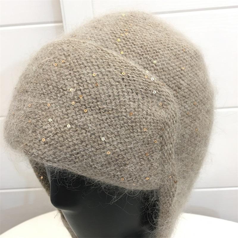 Огромная милая зимняя утолщенная вязаная шапка-ушанка из кроличьего меха для девочек, студенческая, ветрозащитная, теплая, с защитой ушей, шерстяная