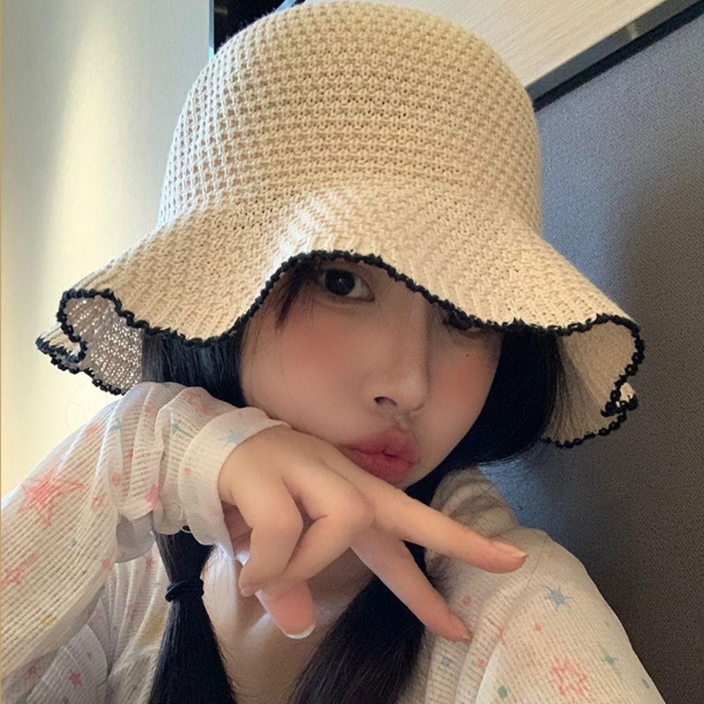 Темпераментная вязаная панама Французский стиль Защитная шляпа от солнца Модная пляжная шляпа для отдыха