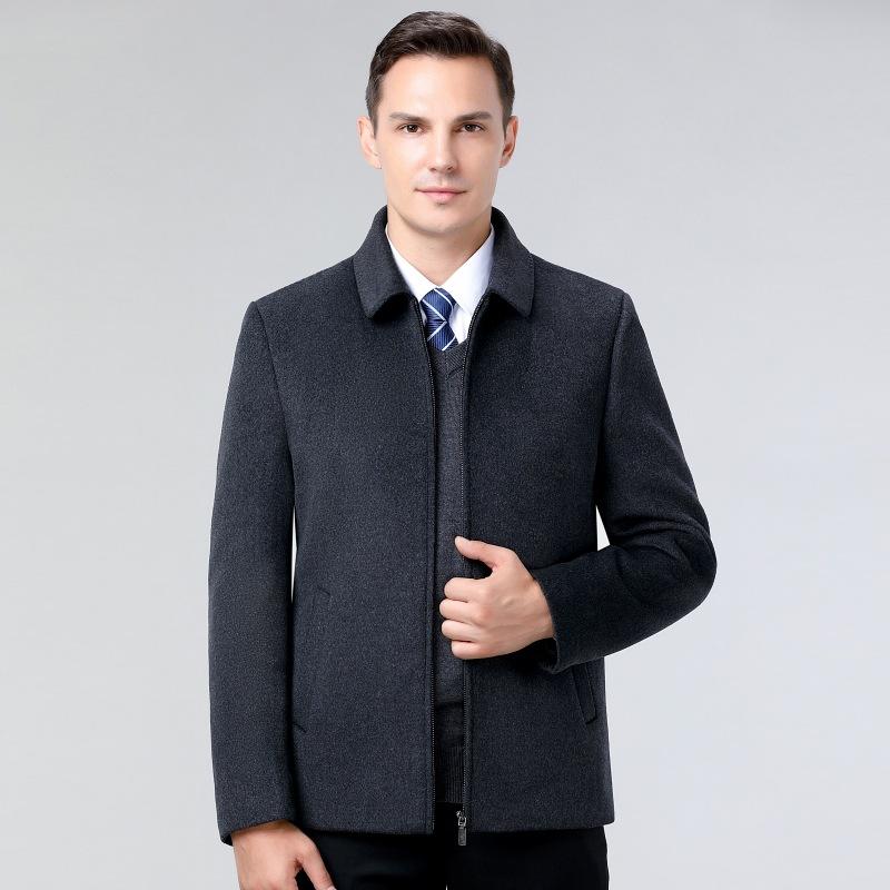 Middle-aged and Elderly Dad Men's Double-sided Woolen Coat Grandpa Winter Coat Windbreaker Autumn and Winter Down