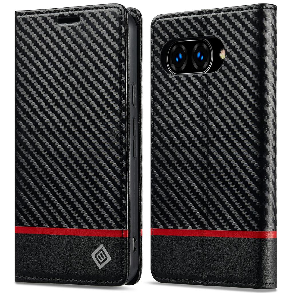 LC.IMEEKE For Google Pixel 9a Case Carbon Fiber Texture Phone Cover Stand Card Holder