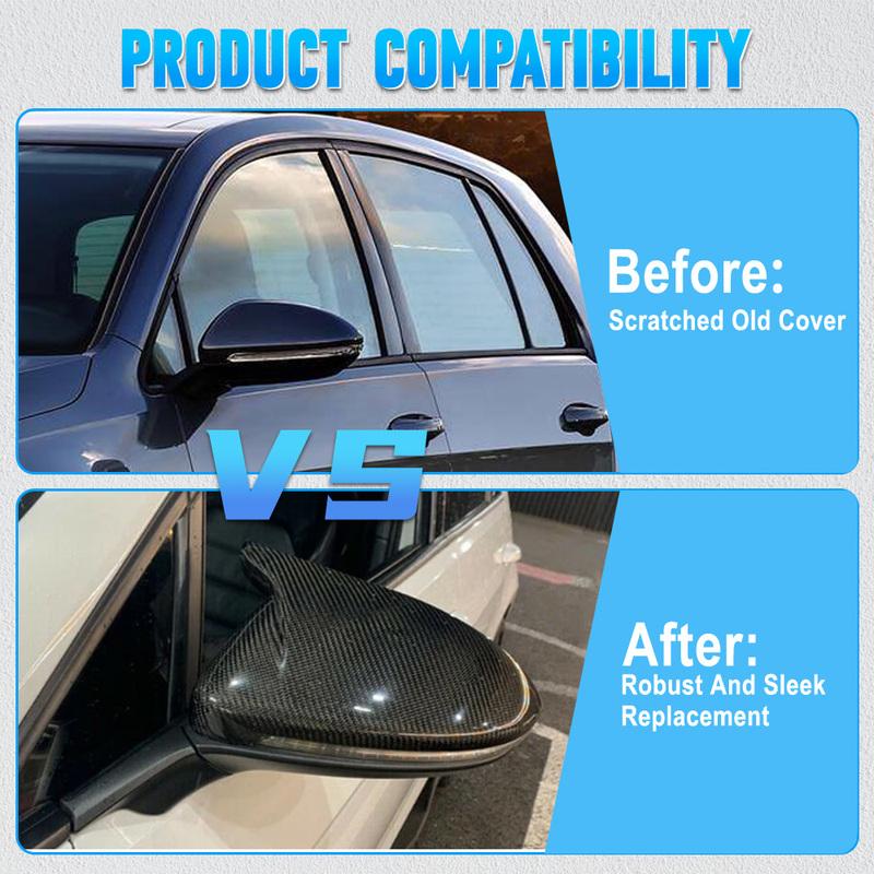 2Pcs Car Door Side Wing Rearview Mirror Cover Cap For VW Golf GTI Golf R E-Golf 2015 2016 2017 2018 Carbon Fiber Black