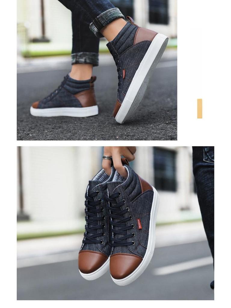 2024 Classic Korean Denim High-Top Men's Trendy Sneakers - Large Size Canvas Casual Shoes