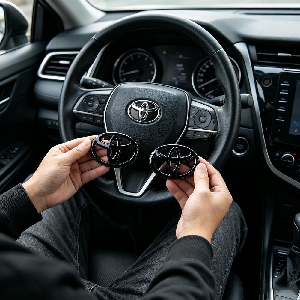 1Pcs Toyota ABS Steering Wheel Emblem Sticker Interior Modification Badge For Toyota Hilux Corolla RAV4 Camry Highlander Yaris