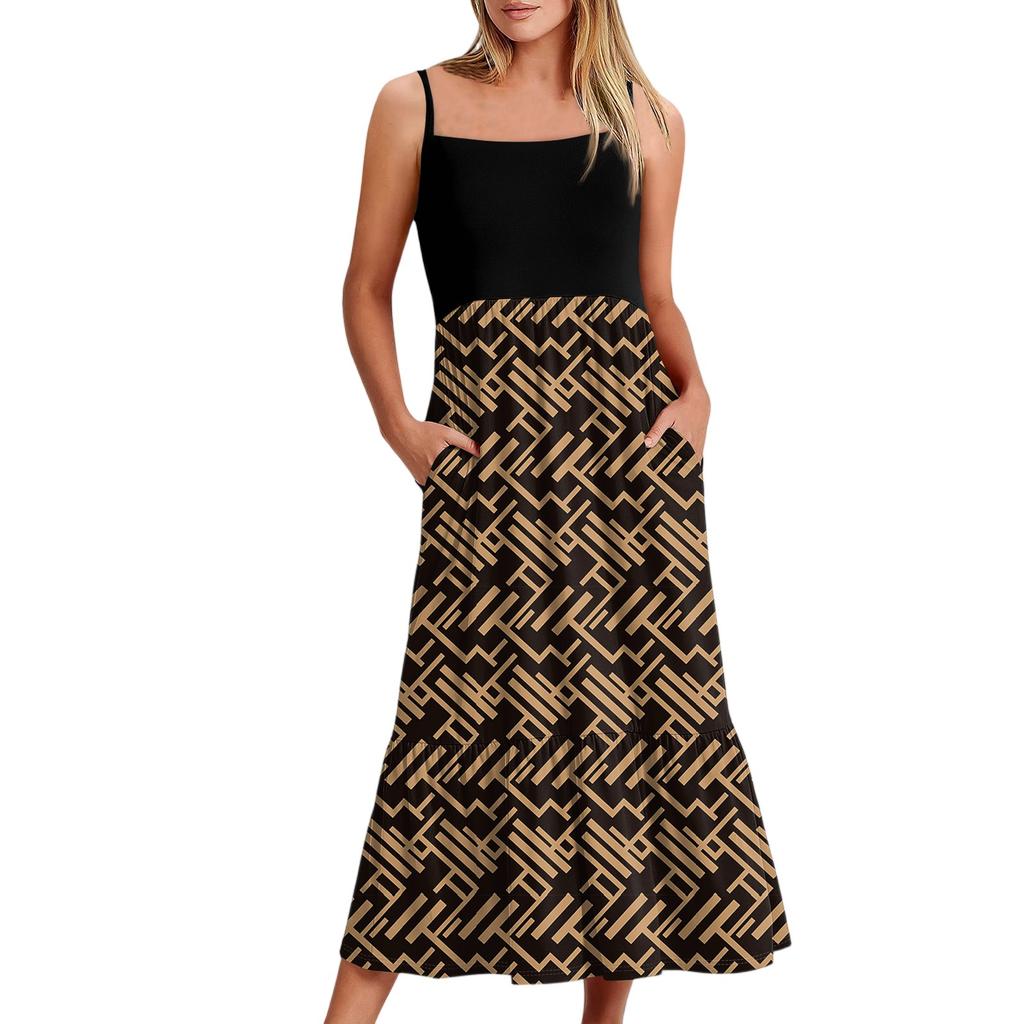 Women's Long Beach Casual Elegant Spaghetti Strap Maxi Dress Floral Low-key Flowing Bohemian Dress