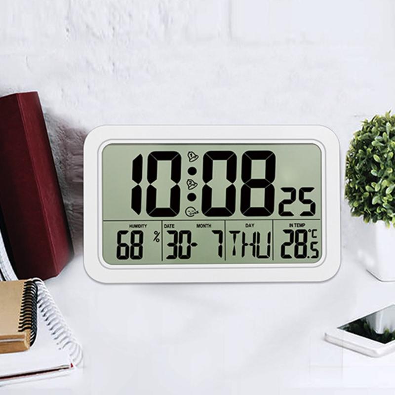 Alarm Clock Digital Wall Clocks with Date Week Indoor Temperature & Humidity Battery Operated Small Desk Clock