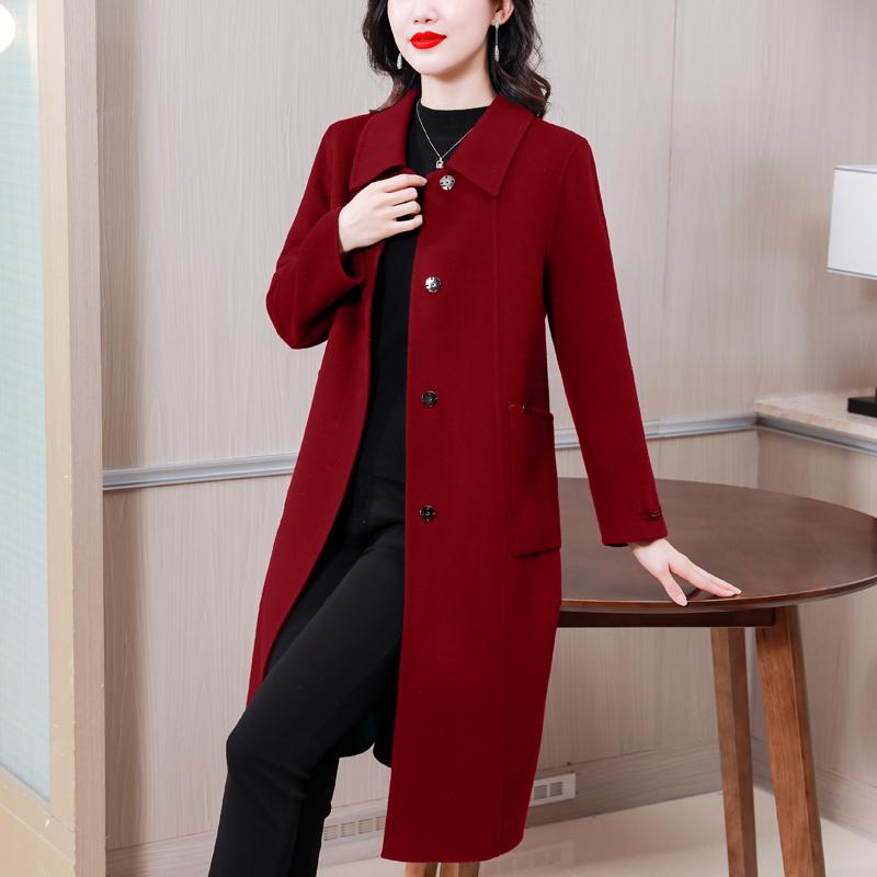 Элегантное шерстяное пальто больших размеров для женщин, модная и стройнящая длинная куртка с высоким качеством