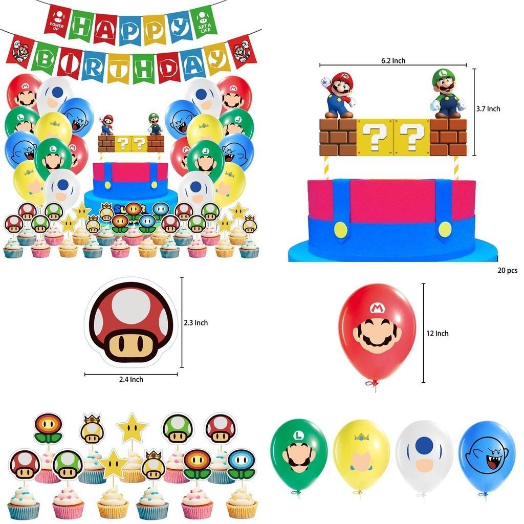 Костюм для вечеринки в честь дня рождения Super Mario для детей Особенности: Разноцветные шары и веселый баннер для празднования