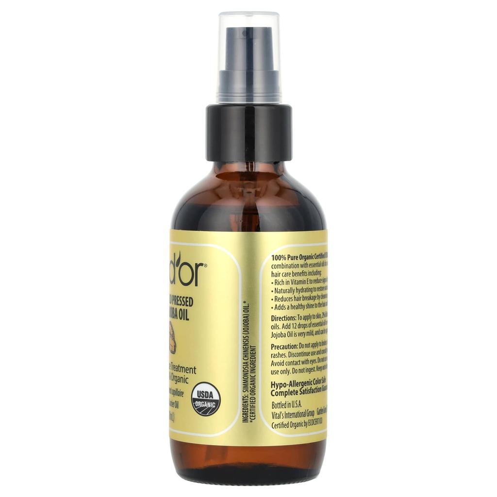 Pura D'or 100% Чистое Органическое Масло Жожоба Холодного Отжима, 118 мл (4 жидких унции)