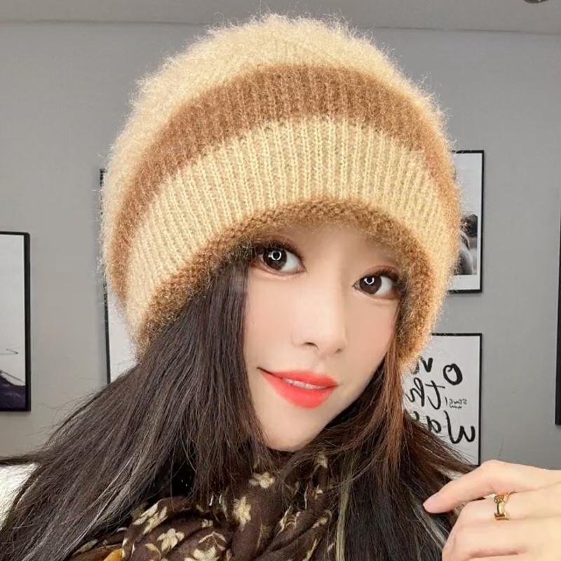 Двухслойная вязаная модная зимняя шапка для женщин, вязаная термошапка, осенне-зимняя женская шапка
