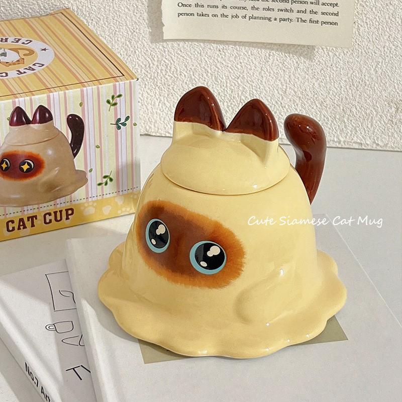 Cartoon Cute Ceramic Mug With Lid Spoon Creative Large Capacity Coffee Cup Couple Office