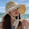 Sunscreen Straw Hat Women's Summer Seaside Vacation Beach Breathable Straw Woven Lace Long Lace Shade Sun Hat