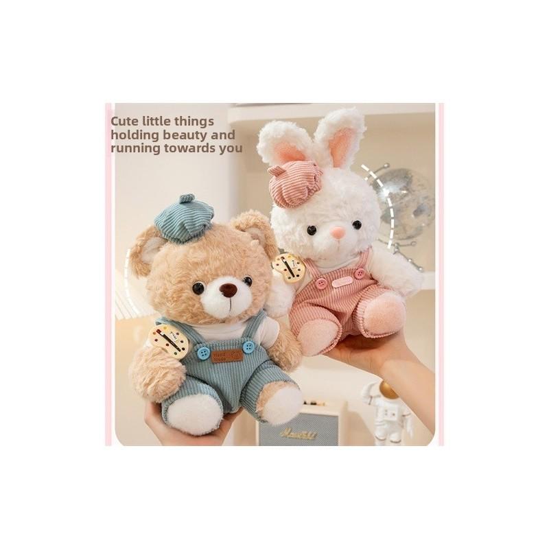 Cute Cartoon Overalls Rabbits And Bear Plush Doll Toys For Kids Playroom Decor And Collecting