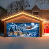 A polyester banner for a Christmas garage door featuring Santa Claus giving gifts in the night sky suitable for Christmas