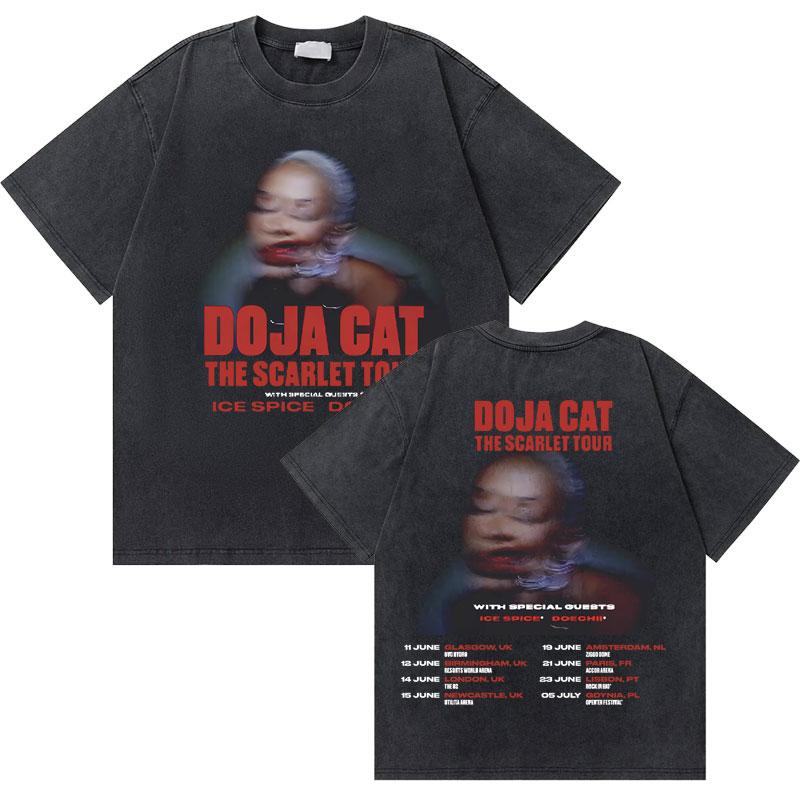 Washed Old Vintage Rapper Doja Cat Planet Her Graphic Tshirt Men Women Hip Hop Oversized Tees Short Sleeve Male Fashion Tshirt