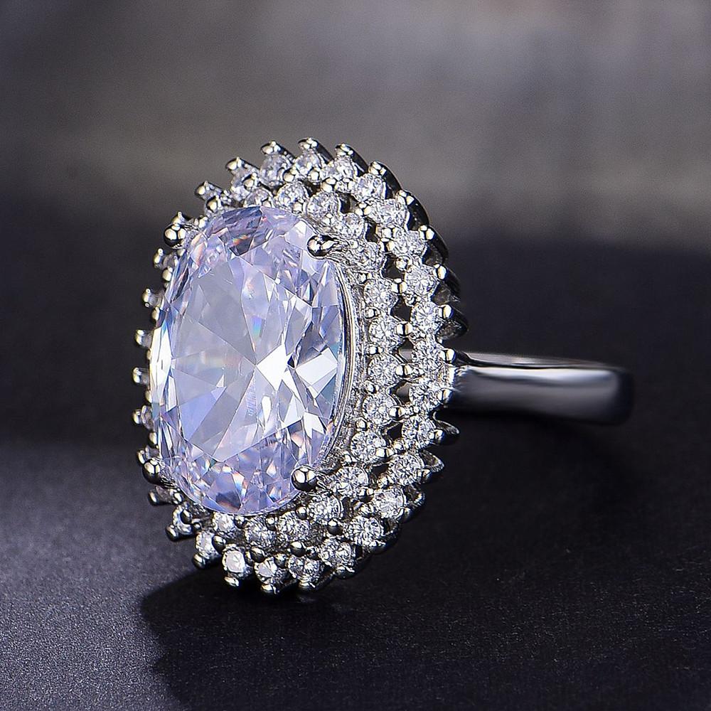 Модные шикарные большие 5 карат розовые кристаллы циркония бриллиантовые драгоценные камни кольца для женщин белое золото серебряный цвет ювелирные изделия подарок на вечеринку