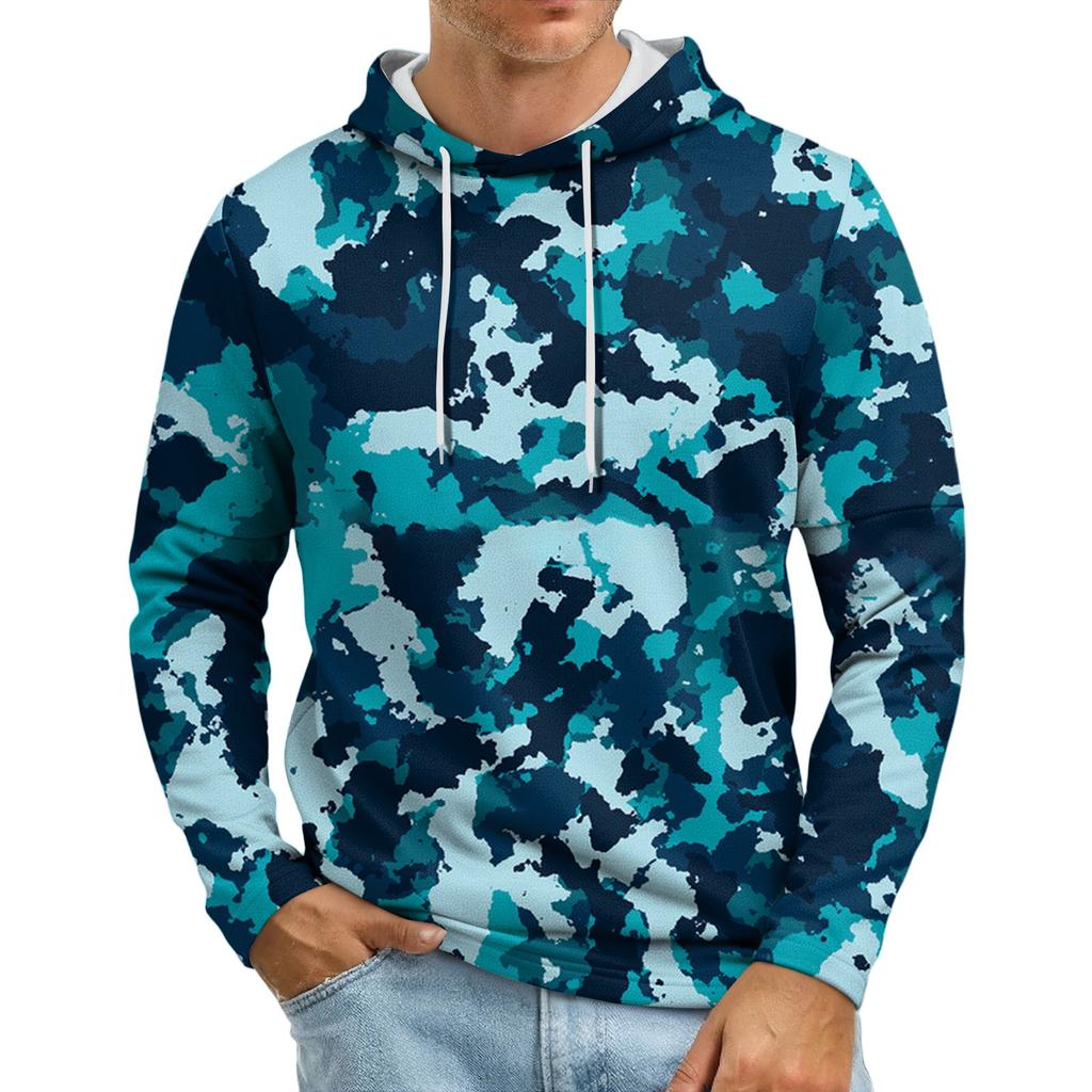 Мужская толстовка с капюшоном свободного кроя в стиле кэжуал с камуфляжным принтом