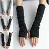 Knitted Long Fingerless Mittens Glove Arm Warmer Stretchy Mitten Unisex Crochet Half Finger Long Gloves