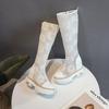 Белые вышитые сетчатые сапоги для весны/лета 2025 года, новые удлиненные сетчатые сапоги, дышащие и универсальные женские сапоги