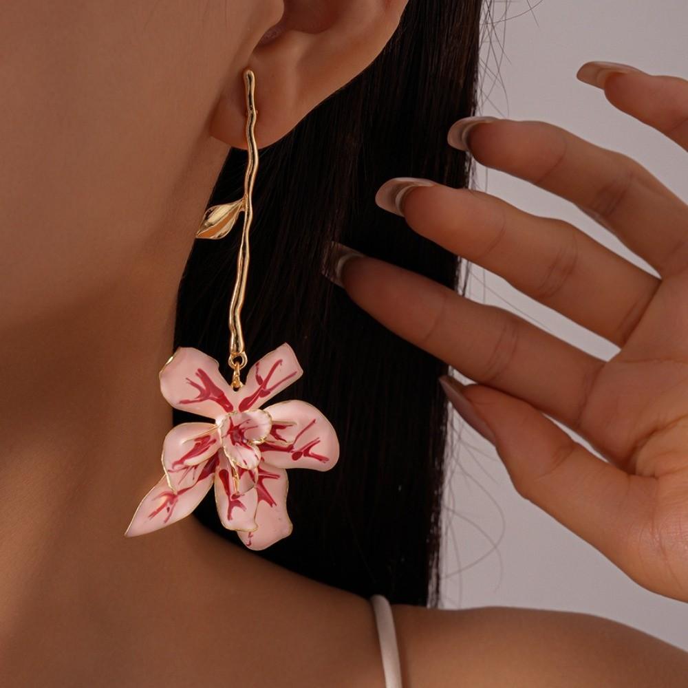 Zinc Zinc Alloy Floral Pendant Earrings Big Flower Stud Earrings Enamel Flower Drop Earrings Vacation