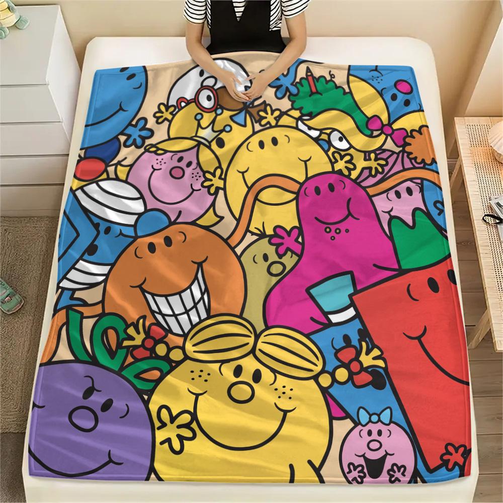 Mr. Men Little Miss Print Flannel Blanket, High quality Comfortable for All Seasons, Home Decor, Warmth and Comfort