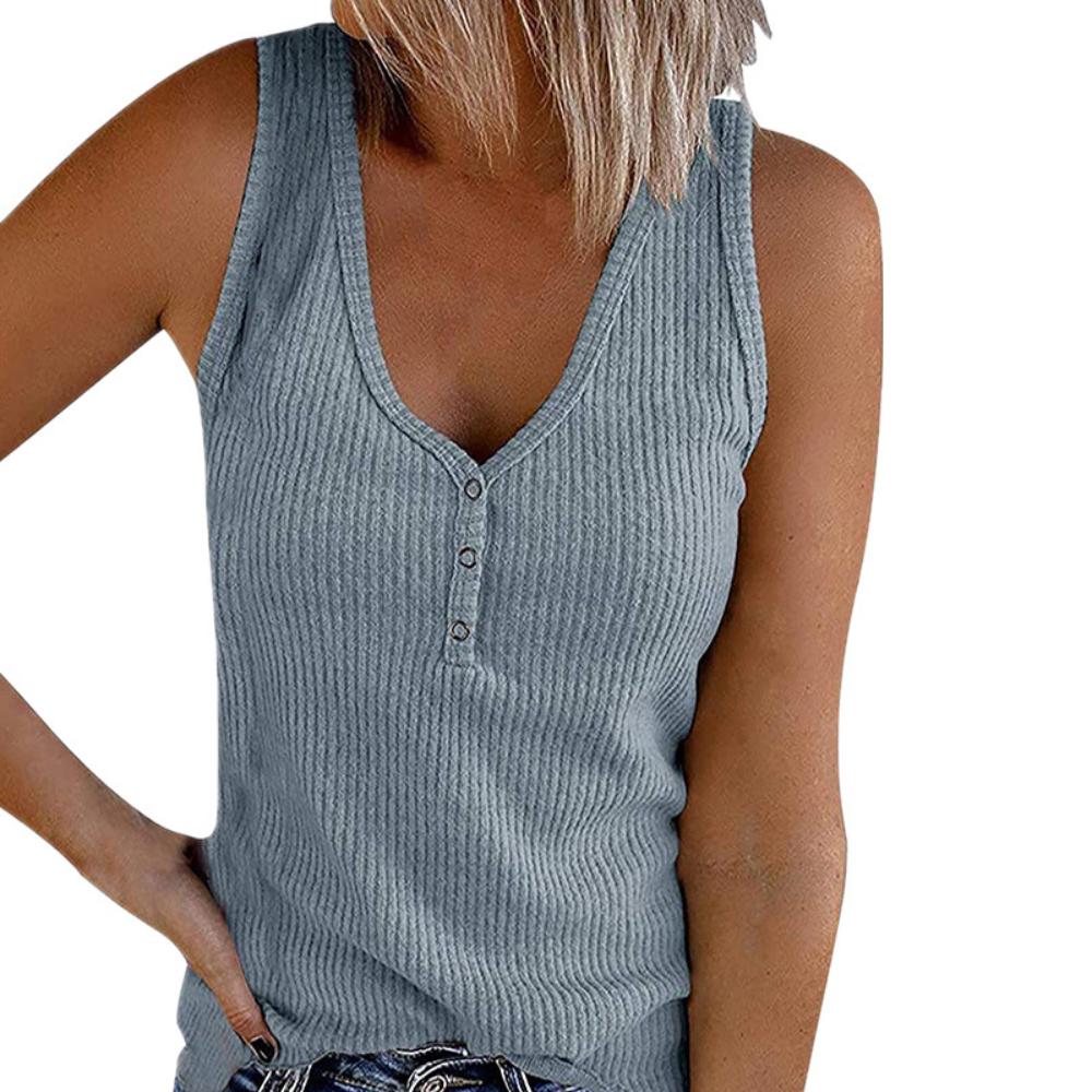 Summer Women's Vest Breasted Knitted Vest Solid Color V-neck Sleeveless Top Female