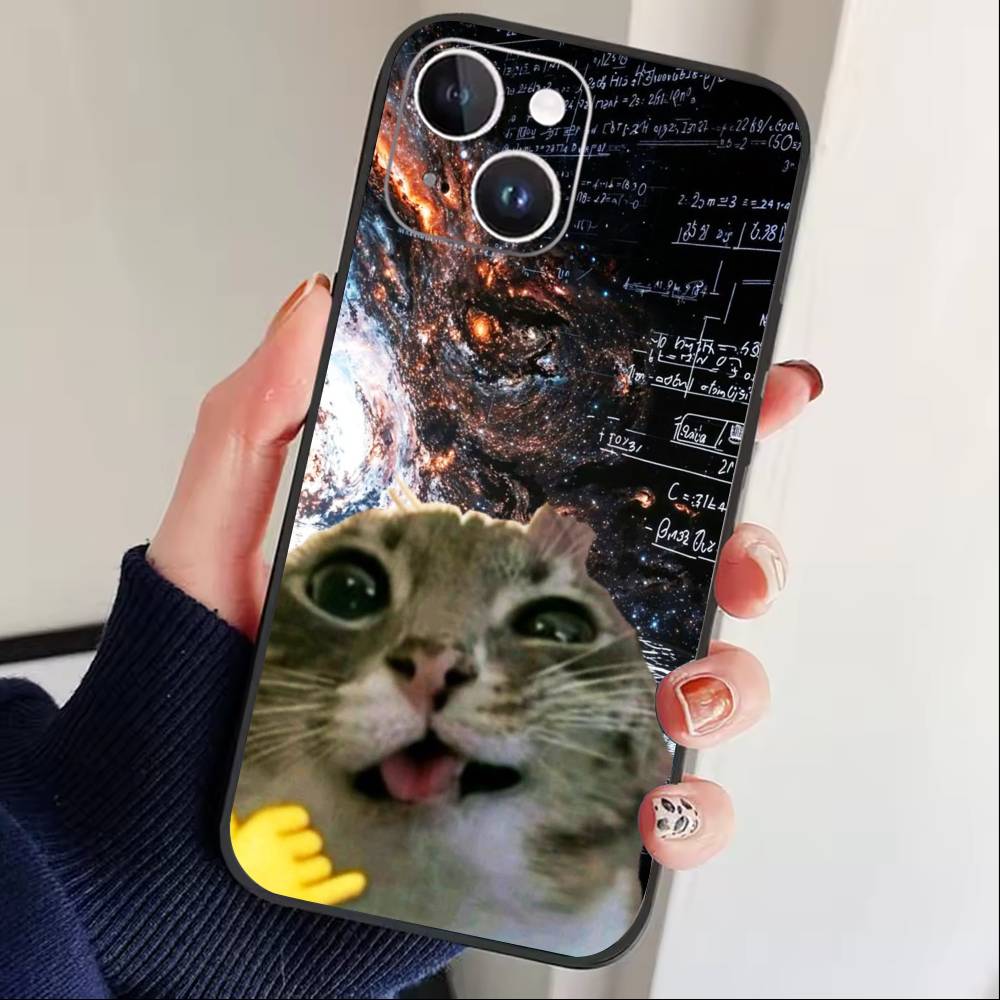 Чехол для телефона с изображением думающего кота для iPhone 17 16 15 14 13 12 Max Plus Силиконовый Черный Чехол