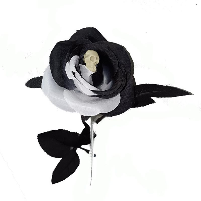 1 шт., товары для Хэллоуина, искусственный цветок с черепом, черный искусственный цветок, цветок ужаса, роза