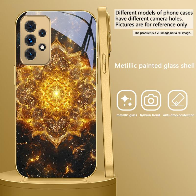 Цветущая золотая мандала Для Samsung A 01 52S A04 A05S A10 A12 13 22 23 24 36 42 M02 Note 10 20Ultra 8 9 Золотой стеклянный чехол для телефона