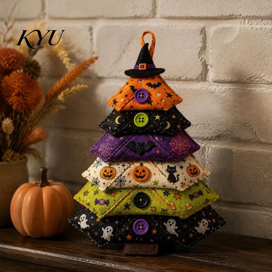 Halloween Party Display Ornaments DIY Quilted Fabric Tree Kit, Sewing Craft Handmade Seasonal Gift Ideas Christmas Hanging Ornament for Holiday