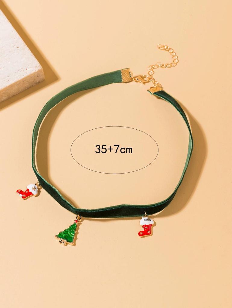 European-American Minimalist Christmas Necklace with Red Velvet Santa Gloves Pendant