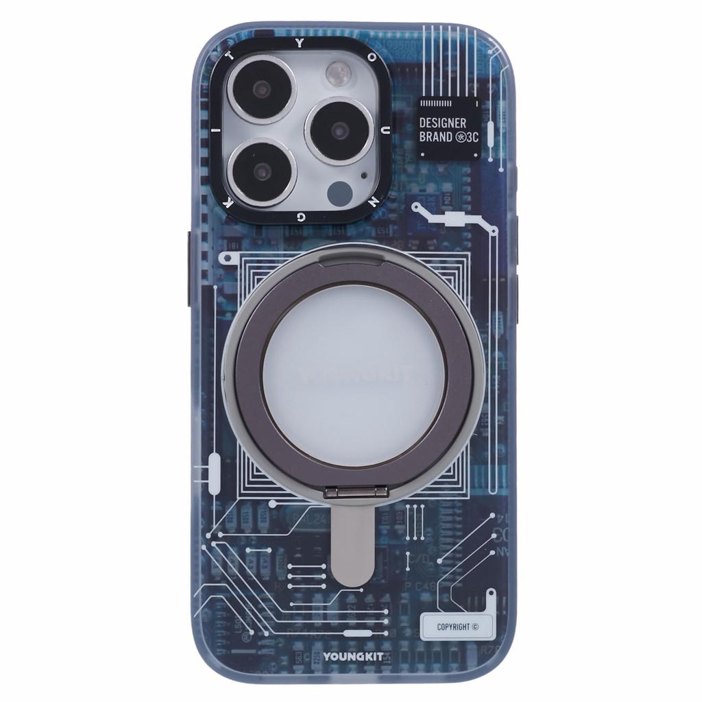 YOUNGKIT Technology Series for iPhone 16 Pro Max Case Magnetic Kickstand IMD PC+TPU Phone Cover