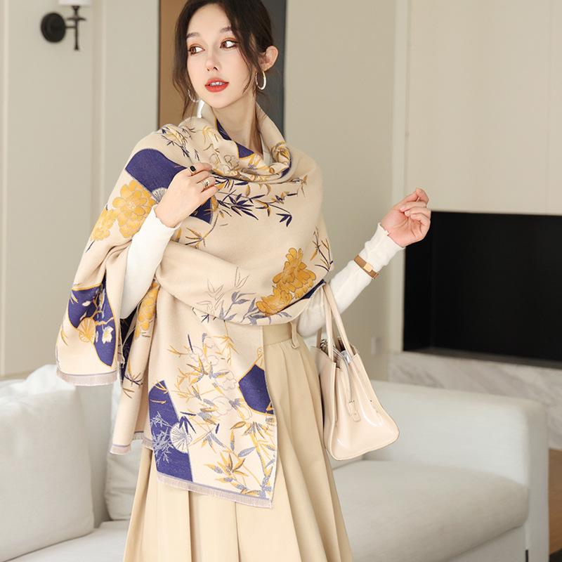 Женский модный зимний шарф из искусственного кашемира 2024 года — теплая, толстая жаккардовая шаль