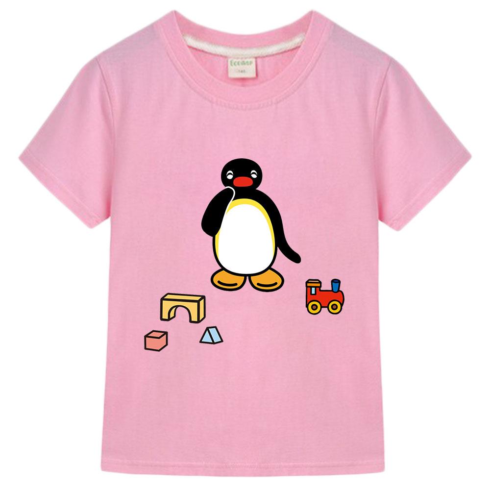 Pingu Summer 100% Cotton T-shirt Kawaii Boys Cartoon Print Girls Kids Clothing Fashion Streetwear Tops Tees O-neck Short Sleeves