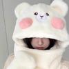 New Blush Bear Plush Hat for Women In Winter Warmth Lei Feng Hat Scarf Gloves One Piece Set