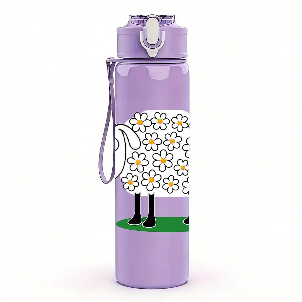 1PC Sheep Lamb Cute Simple Line Print 750ml Color Plastic Sports Water Bottle Leakproof Flip Straw Lid Suitable for Sports Office Home Use